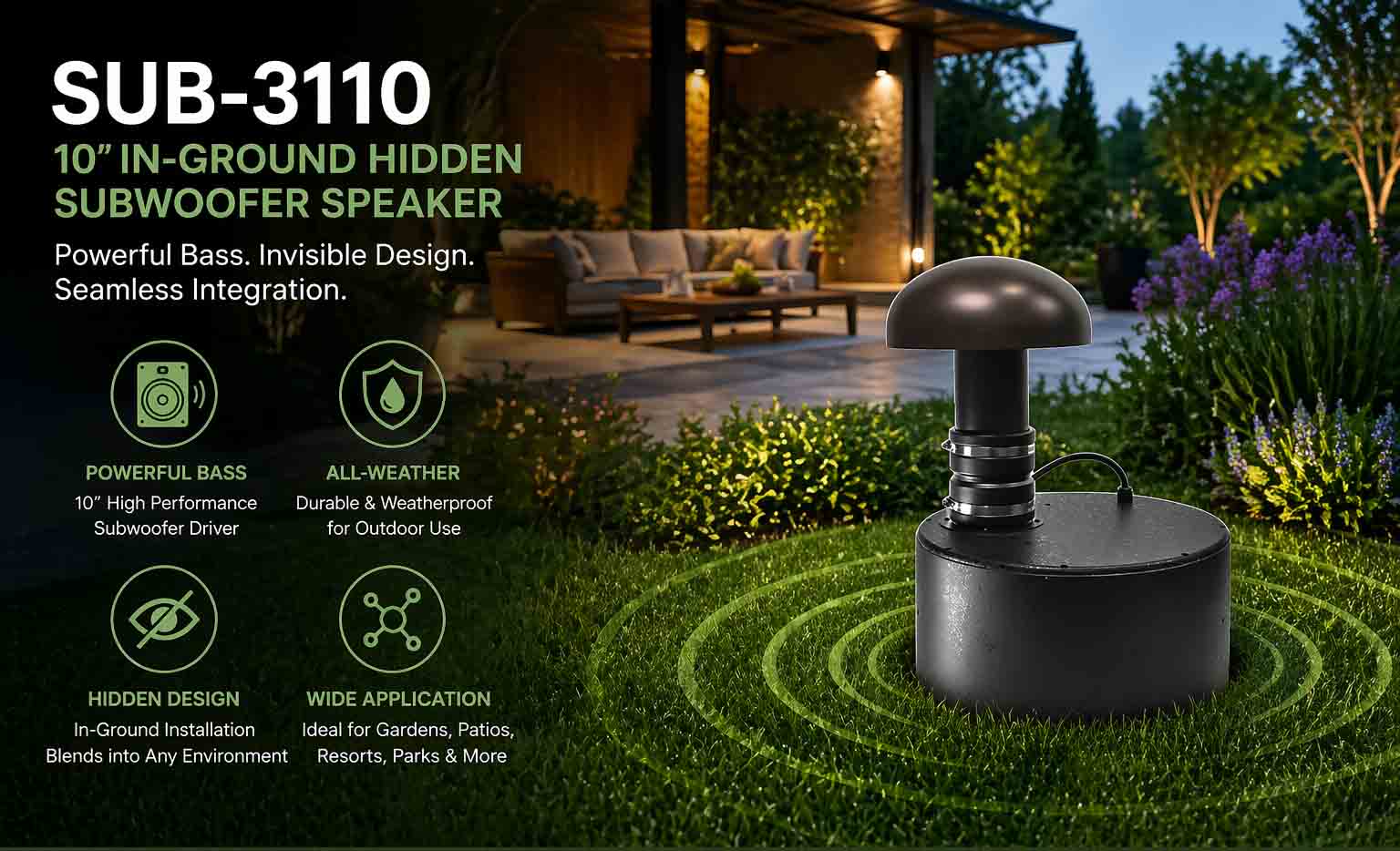 SUB-3110 10-Inch In-Ground / Hidden Subwoofer Speaker for Indoor & Outdoor Audio Systems